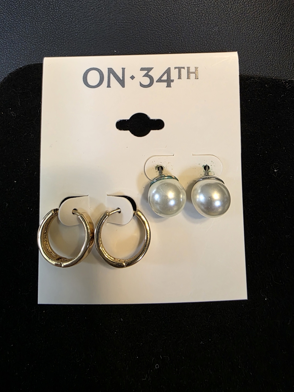 #332 ON·34TH Gold Hoop and White Pearl Stud Earring Duo
